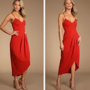 Lulus Midi Dress Women Medium Red Sleeveless Tulip Wrap Skirt Cocktail Party thumbnail 2