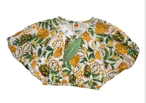 Farm Rio Biriba Fruit Puff-Sleeve Crop Top in Off White Size Small New $140 thumbnail 3