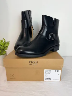 Frye Womens 9M Black Leather Ankle Boots Buckle Zip Casual Biker NWT thumbnail 9