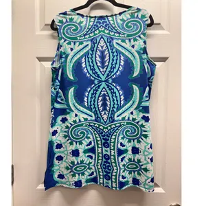 Maria Gabrielle Size 1X Blue Paisley Sleeveless Rhinestone Keyhole Neck Top thumbnail 4