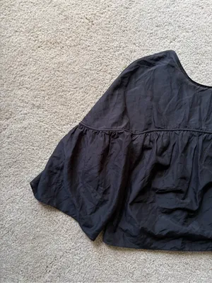 Matteau bohemian gathered yoke long sleeve organic cotton silk black blouse US 4 thumbnail 5