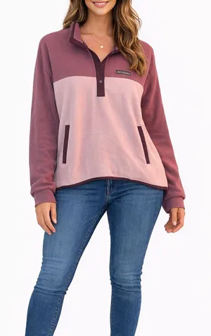 Columbia Size Large Pink Fleece 1/4 Snap Pullover Sweatshirt thumbnail 1