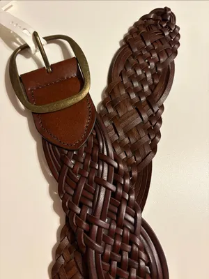 SONOMA womens Braided Leather Belt in Dark Brown with Brass Buckle nwt Sz Large thumbnail 2