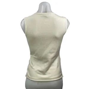 Lioness Women's Cream Sleeveless Knit Pocket Button Down Cardigan Sweater Top M thumbnail 3