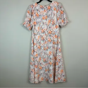Loft | White Colorful Floral V-Neck Midi Length A-Line Dress Size 6 Women's thumbnail 5