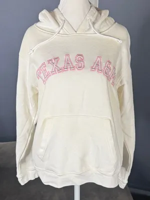 Women’s White Cream Pink Embroidered TEXAS A&M Hoodie Size L NWT thumbnail 1