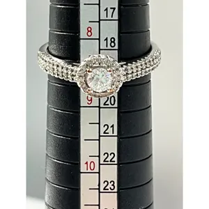 Halo‎ Ring Round Cut Cubic Zirconia Silver tone Size 9 thumbnail 2