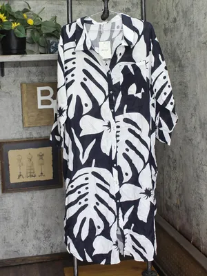 NWT Raviya Printed Button-Down Cover Up Dress 76731XPT Navy / White Multi 1X thumbnail 6
