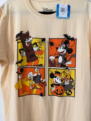 Disney Women Halloween Graphic Tee - Cream with Orange & Black Art size L new thumbnail 3