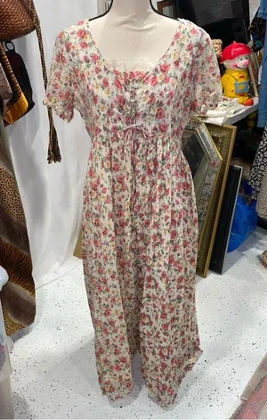 Vintage soft cotton floral boho maxi corset dress lace prairie pixie thumbnail 7