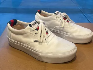 Vans White Custom Green Red Trim Stacked Sole Lace-Up Sneakers $90 VGUC Wmn 8.5 thumbnail 2