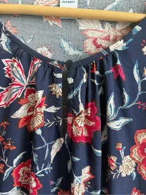 Old Navy Navy Floral Peasant Dress Women's Large Boho Keyhole Rayon Mini thumbnail 3