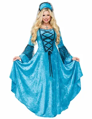 Charades Renaissance Queen Costume Blue Velvet Gown and Headpiece NEW IN PACKAGE thumbnail 1