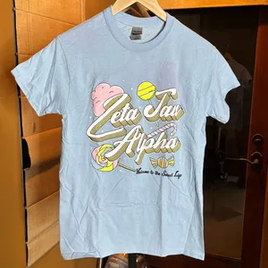 Gildan Zeta Tau Alpha Sorority Welcome to the Sweet Life Blue Tee Size Small thumbnail 1