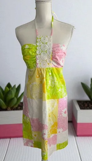 LILLY PULITZER Daphne Lace Patchwork Halter Dress Size 4 thumbnail 1