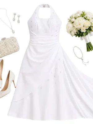 Aurora D’Paradiso Halter Wedding Gown White Bridal Dress Cathedral Train Size 16 thumbnail 1