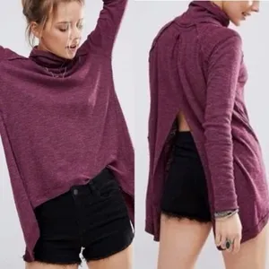 We The Free Free People Split Back Cowl Neck Top Style OB536113 Medium M Purple‎ thumbnail 2
