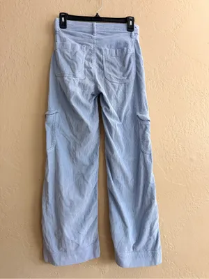 American Eagle Outfitters Light Blue Wide-Leg Corduroy Cargo Pants size 0 short thumbnail 3