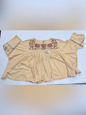 Boho Floral Embroidered Babydoll Top Bell Sleeve Easel L NWT thumbnail 5