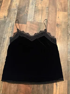 AllSaints Black Velvet Lace-Trim Spaghetti Strap Cami thumbnail 2