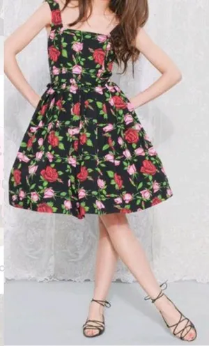 Betsey Johnson pink & red roses pinup girl fit & flare dress thumbnail 1