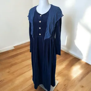 Vintage 80s Laura Ashley Blue Velour Maxi Dress Womens 12 Romantic Cottagecore thumbnail 2