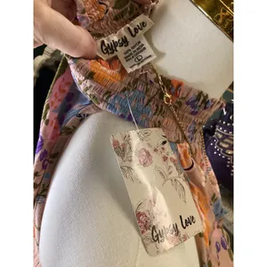 Gypsy Love Floral Halter Top Pink Smocked Neck Bubble Hem‎ Tank Large NWT thumbnail 4