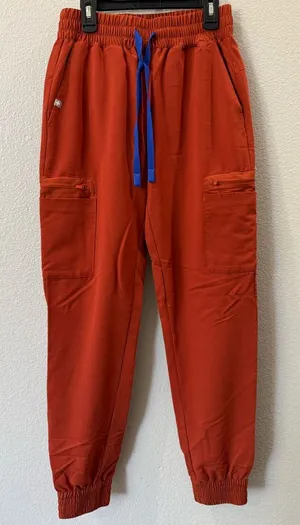 FIGS Technical Collection Jogger Scrub Pants XS Burnt Orange Elastic Waist Cargo thumbnail 1