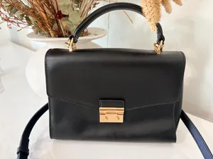 Michael Kors Black Top Handle Crossbody Satchel Gold Chain Classic Handbag thumbnail 2