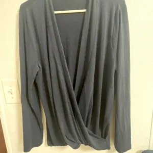 LOFT Size L Blue Wrap Sweater Wool Blend Loose Fit V Neck Long Sleeves thumbnail 3