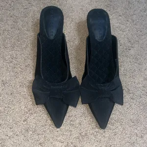 Aerosoles Juju Pointed Toe Mule Bow Gold Metallic Heel‎ Black Fabric 11 thumbnail 3