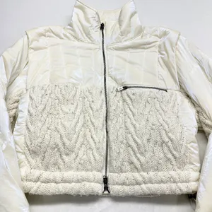 FP Movement Hybrid Cable Knit Puffer Jacket Womens Size L White Mixed Media Crop thumbnail 2