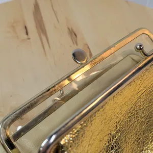 Vintage Clutch Wallet Womens 8"x5" Metallic Gold Kiss Lock Bi-Fold Evening Purse thumbnail 6