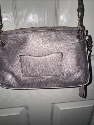 Coach F53157 Metallic Pewter Leather Crossbody Wristlet Double Zip Bag thumbnail 8