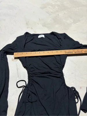 Oh Polly Black Long-Sleeve Ruched Side Tie Dress 4 thumbnail 3