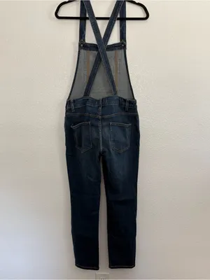 Free People Through The Woods Dark Wash Cross Back Skinny Leg Denim Overalls 28 thumbnail 4
