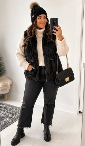 Maurices Black Vest Faux Fur thumbnail 1