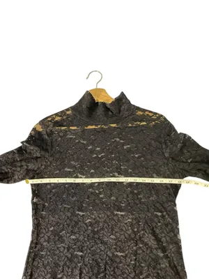 Moda International Black Lace Mock Neck Top M Sheer Long Sleeve Y2K Goth Grunge thumbnail 8