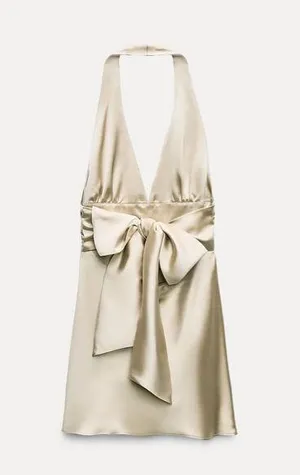 Zara dress mini satin halter champagne bodycon party wedding evening date thumbnail 12