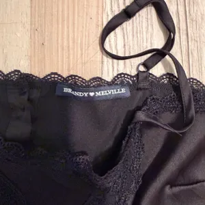 Brandy Melville Black Satin Lace Trim Cami Crop Top One Size Mesh Detail thumbnail 5