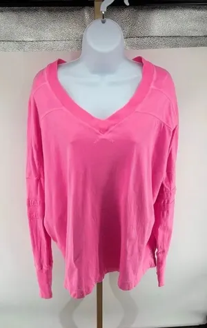 Free People FP Movement Oversized Tunic Medium Pink Long Sleeve V Neck thumbnail 1