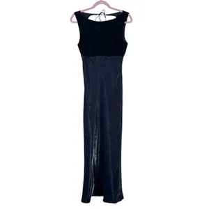 Vintage 90s Blue Velvet Satin Maxi Dress Womens 14 Prom Formal Phoebe Buffet thumbnail 2