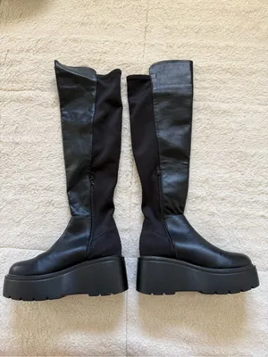 Black Over Knee Platform Boots Chunky Sole Stretch Faux Leather Size 5. 5 Goth thumbnail 3