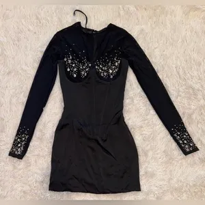 NWOT HOUSE OF CB Anastasia Black Crystallised Corset mini Dress size XS thumbnail 5