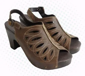 Dansko Rowena Brown Leather Embroidered Peep-Toe High Heel Clogs Size EU 40/US 9 thumbnail 1