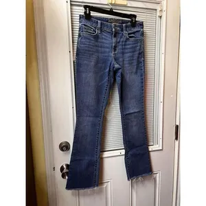 Arizona Jeans Womens Size 5 High Rise Flare Jeans Raw Hem Medium Wash Blue thumbnail 7