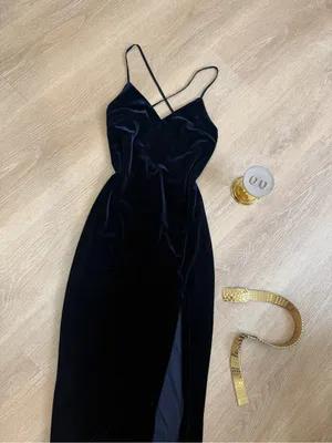 Bardot Navy Blue Velvet Midi Dress, Open Back Evening Dress with High Slit XS thumbnail 9