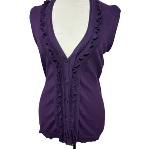 The Limited Sweater Vest Womens Sz M Plum Knit Cotton Sleeveless V Neck Buttoned thumbnail 3