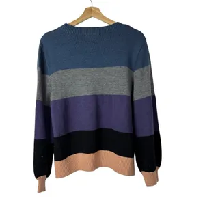 Boutique Elodie Blue &‎ Purple Stripe Colorblock Crewneck Sweater L thumbnail 3