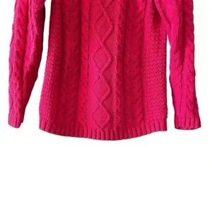 Jennifer Moore Vintage Cotton Red Cable Knit Shoulder Pads Y2K Cozy Sweater SZ M thumbnail 3